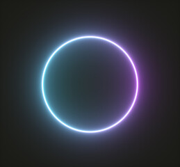 Shiny neon circle frame, light geometric shapes. 3d render