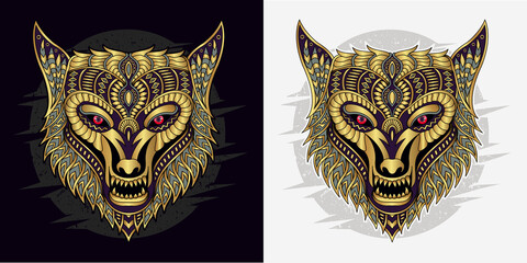 Stylized wolf floral in ethnic vector