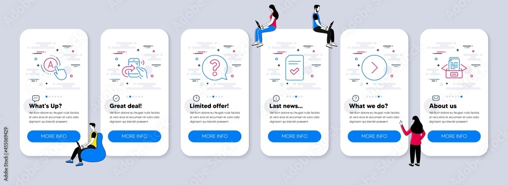 Poster business icons set. ui phone app screens with teamwork. included icon as question mark, ab testing, 