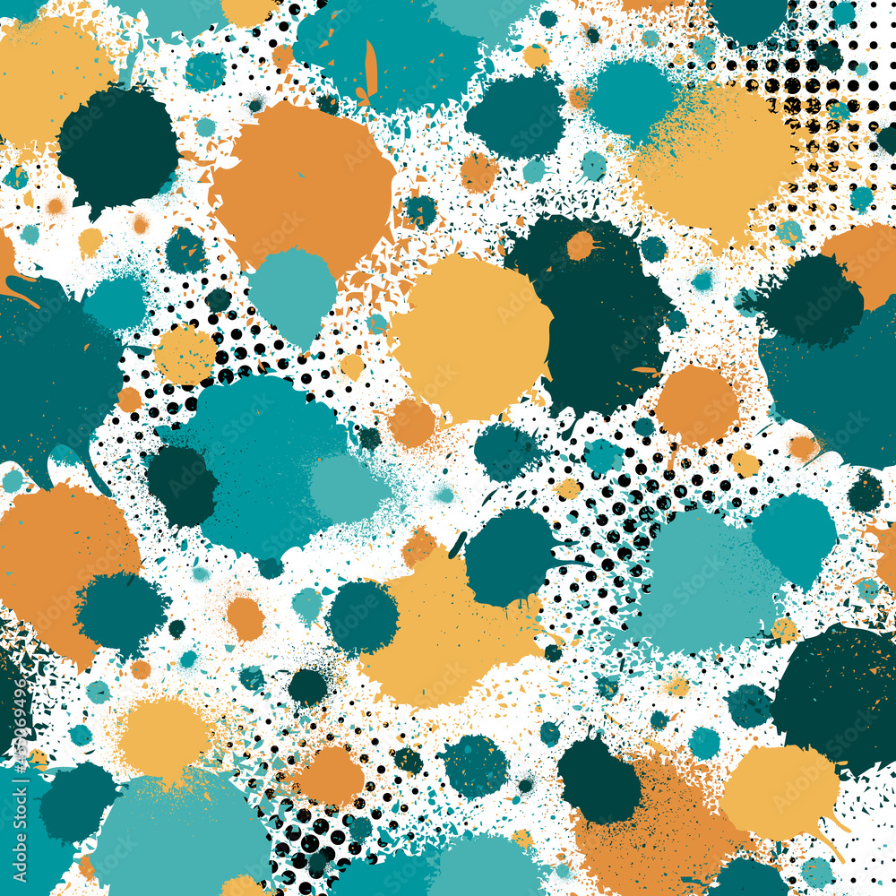 Poster abstract seamless pattern. repeated different shapes background. blots strokes texture. repeating st
