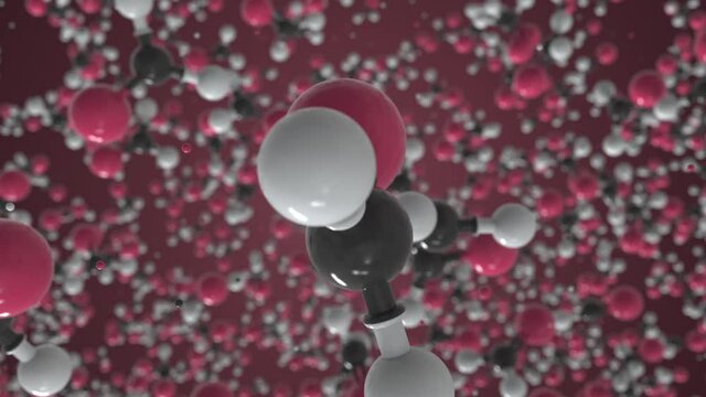 Formaldehyde molecule made with balls, scientific molecular model. Chemical looping 3d animation
