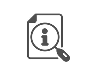 Search info icon. User manual sign. Information document symbol. Classic flat style. Quality design element. Simple search icon. Vector