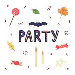 It's a party! Cute set of Halloween illustrations. Hand drawn vector illustations isolated on a white background. 