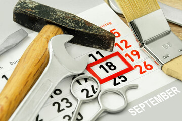 Kalender Samstag  18. September 2021 und Werkzeuge