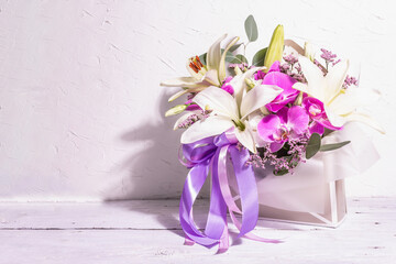 A beautiful bouquet of fresh flowers on a white background