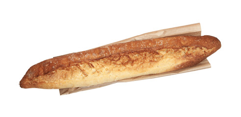 Freshly baked baguette on craft paper