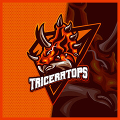 Triceratops dinosaurs mascot esport logo design illustrations vector template, Raptor logo for team game streamer youtuber banner twitch discord