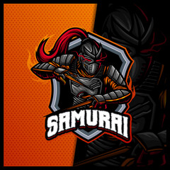 Samurai Ninja Monster mascot esport logo design illustrations vector template, Devil Ninja logo for team game streamer banner discord, full color cartoon style