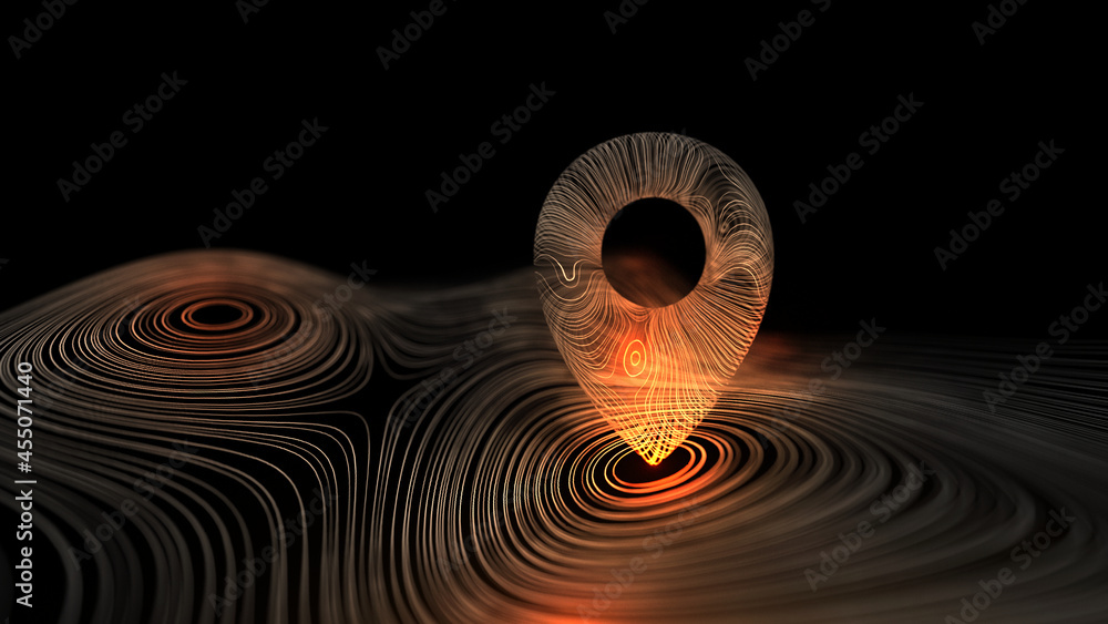 Poster geolocation target. 3d city geo-target and localization background.