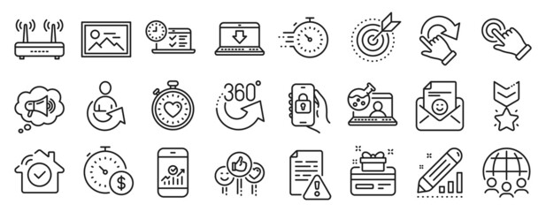 Fototapeta na wymiar Set of Technology icons, such as Touchscreen gesture, Online chemistry, Online test icons. Smile, Photo, Winner medal signs. 360 degrees, Smartphone statistics, Timer. Edit statistics. Vector