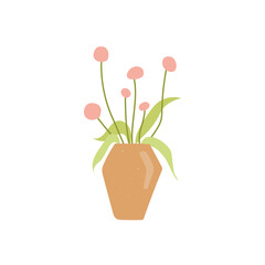 Vector bouquet. Cute orange floral vase whith craspedia.