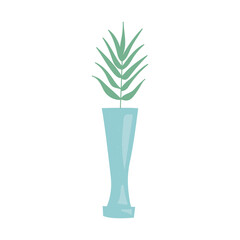 Vector flat illustration of branches whith leafs in the long blue vase.