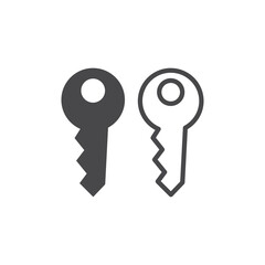 House key black vector icon. Simple key symbol.