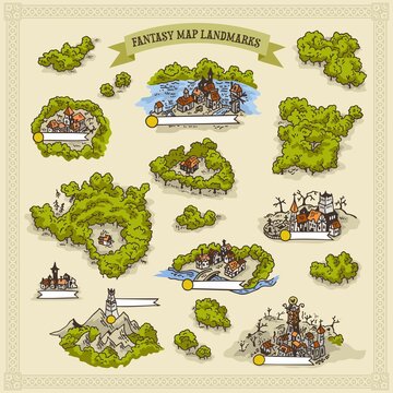 Fantasy Map Landmark illustrations 3 forest and settlement
