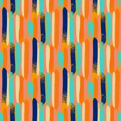 Gordijnen Vector Retro naadloos patroonontwerp - kleurrijke nostalgische herhalen abstracte achtergrond voor textiel, behang en inpakpapier. Decoratief ornament in vintage design vlakke stijl © Janna Mudrak