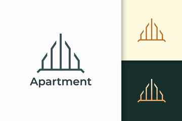 Building or apartment logo in simple line shape for real estate and mortgage