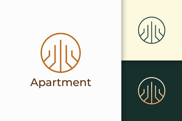 Building or apartment logo in simple line shape for real estate and mortgage