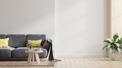 Interior wall mockup with sofa in living room with empty white wall background.