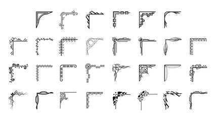 Set Hand Draw Of Corners Different Shapes Flower Decoration Vector Design Doodle Sketch Style For Wedding And Banner