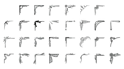 Set Hand Draw Of Corners Different Shapes Flower Decoration Vector Design Doodle Sketch Style For Wedding And Banner