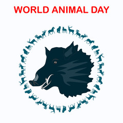 Wild boar head, animal silhouettes - vector. International Animal Day. International Day for Biological Diversity.