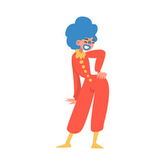 Woman Clown with Makeup Face and Flamboyant Costume as Circus Artist Character Performing on Stage or Arena Vector Illustration
