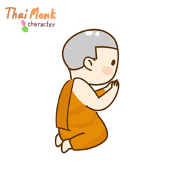 Cartoon thai monk character vector.