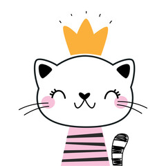 Cute Cat as Farm Animal Wearing Gold Crown Vector Illustration