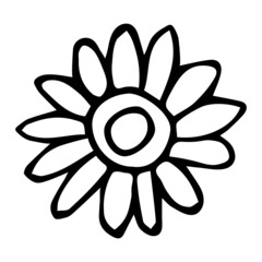 Simple vector flower doodle. Hand drawn outline icon. Floral illustration isolated on white background. For print, web, design, decor, logo. 