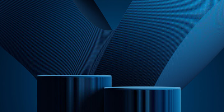 abstract wave technology background with podium concept for product presentation branding. 3d rendering illustration