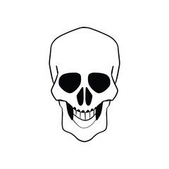 Outline skull in a simple hand-drawn style. Angry smile vector illustration 
