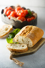 Traditional homemade ciabatta bread on a desk