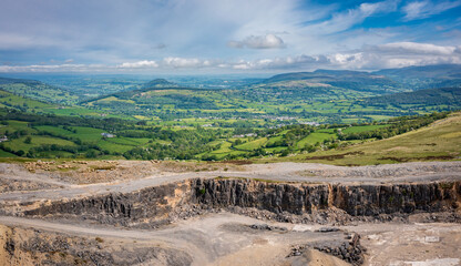 Aerial view of Llangynidr Mountain and quarry in South Wales, a popular location for movies and tv shows