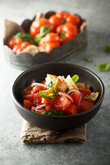 Traditional Italian panzanella salad with tomato and bread