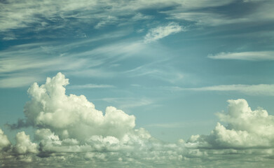 Different types of clouds. Suggestive vintage view of open sky