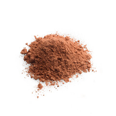 Close up view heap of brown color powder  against white background