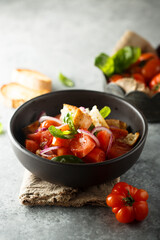 Traditional Italian panzanella salad with tomato and bread