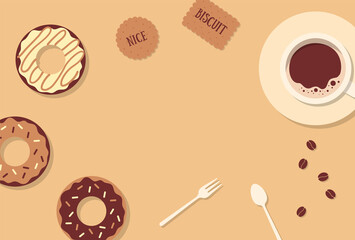 vector background with coffee and sweets for banners, cards, flyers, social media wallpapers, etc.