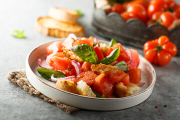 Traditional Italian panzanella salad with tomato and bread
