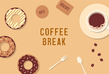 vector background with coffee and sweets for banners, cards, flyers, social media wallpapers, etc.