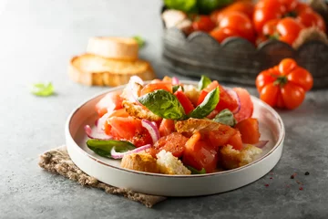 Fotobehang Traditional Italian panzanella salad with tomato and bread © marysckin
