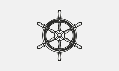 Ship Wheel. Vintage Wheel icon for logo, emblem, poster, banner design. Ship Wheel design for Nautical logo, label, poster. Print for t-shirt, tattoo. Vector illustration