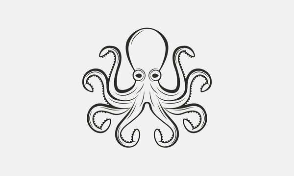 Octopus. Vintage Octopus icon for logo, emblem, poster, banner design. Octopus design for Food and Nautical business. Print for t-shirt, tattoo. Vector illustration