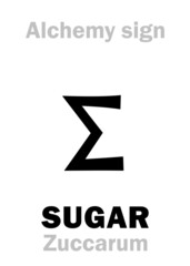 Alchemy Alphabet: SUGAR (Zuccarum, Saccharum < Σάκχαρον), Common/Regular, Table sugar; also: Shugar (obs.). Sucrose, disaccharide composed of two monosaccharides (glucose + fructose): [C₁₂H₂₂O₁₁].