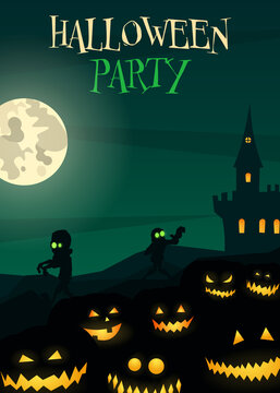 Halloween party banner green zombie vertical