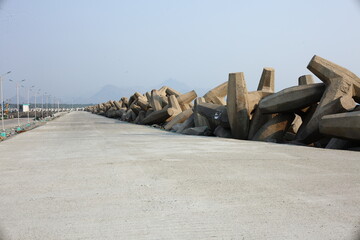 Sea wall on the harbor for protecting sand erosion, 