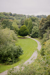 View of Jesmond Dene (woodlands park) from Armstrong Bridge during summer, Newcastle upon Tyne England