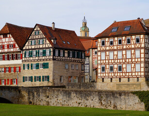 Fototapeta premium cityscape of beautiful Schwabisch Hall in Germany with its old timber-framed houses