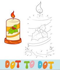 Dot to dot Christmas puzzle. Connect dots game. Candle vector illustration