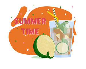 Long Island cocktail. Summer drink. Flat vector illustration